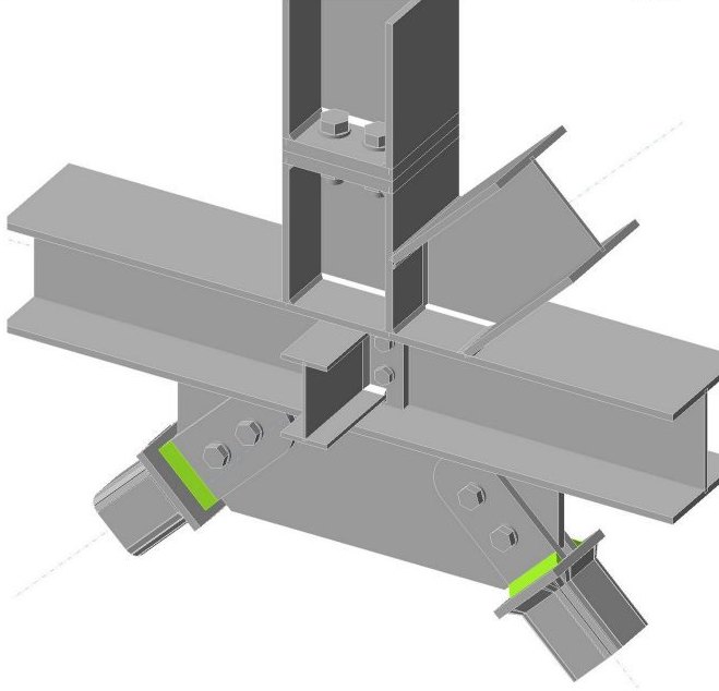 Three dimensional detail of a bolted beam to column steel connection